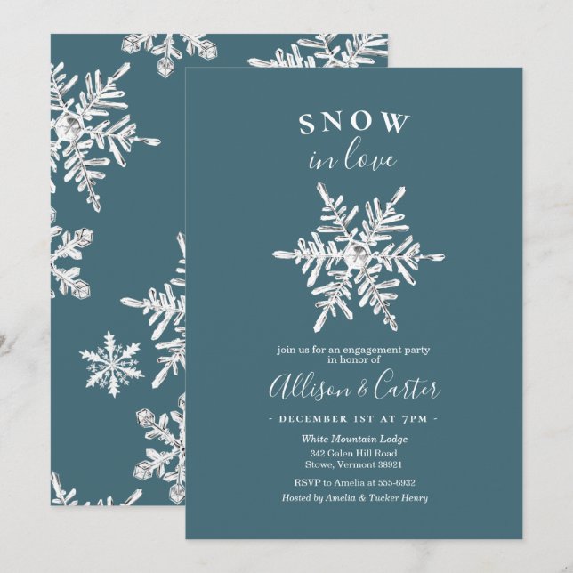 Snow in Love Snowflake Engagement Invitation (Front/Back)
