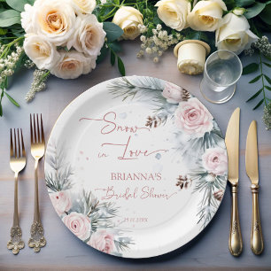 Snow in love snowy pines winter bridal shower paper plate