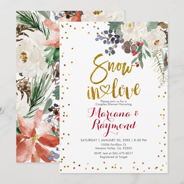 Snow In Love White Christmas Floral Couples Shower Invitation (Front/Back)