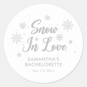 Snow in love White Winter Bachelorette Classic Round Sticker