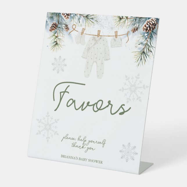 Snow in love winter baby shower favours table pedestal sign (Front)