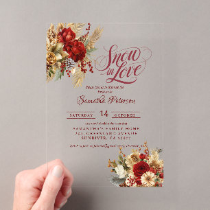 Snow in love winter bridal shower acrylic invitations