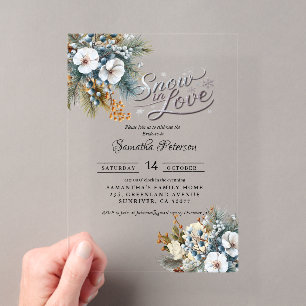 Snow in love winter bridal shower acrylic invitations