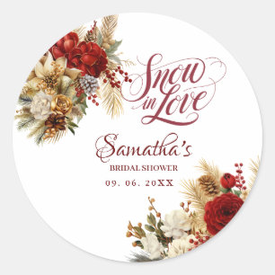 Snow in love winter bridal shower classic round sticker