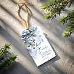 Snow in love winter bridal shower favours gift tags<br><div class="desc">Snow in love winter bridal shower favours favour gift tags  personalized thank you favour tags template,  watercolor dusty blue winter berries on snowy pine branches snowflakes personalized favour tags,  winter bridal shower personalized  favour tags customized favour gift tags,  winter bridal shower party supplies,  bridal shower favours</div>