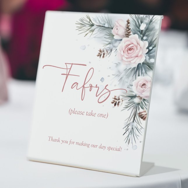 Snow in love winter bridal shower favours sign (Snow in love winter bridal shower favors table sign personalized table signs)