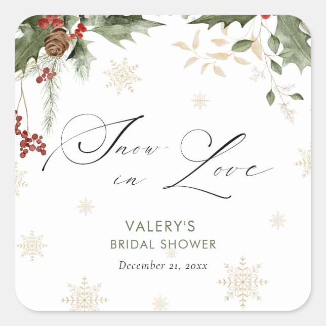 Snow in Love Winter Bridal Shower  Square Sticker (Front)