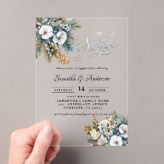Snow in love winter Engagement Party Acrylic Invitations
