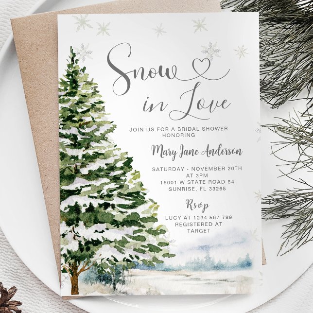  Snow in Love Winter Evergreen Bridal Shower Invitation (Creator Uploaded)