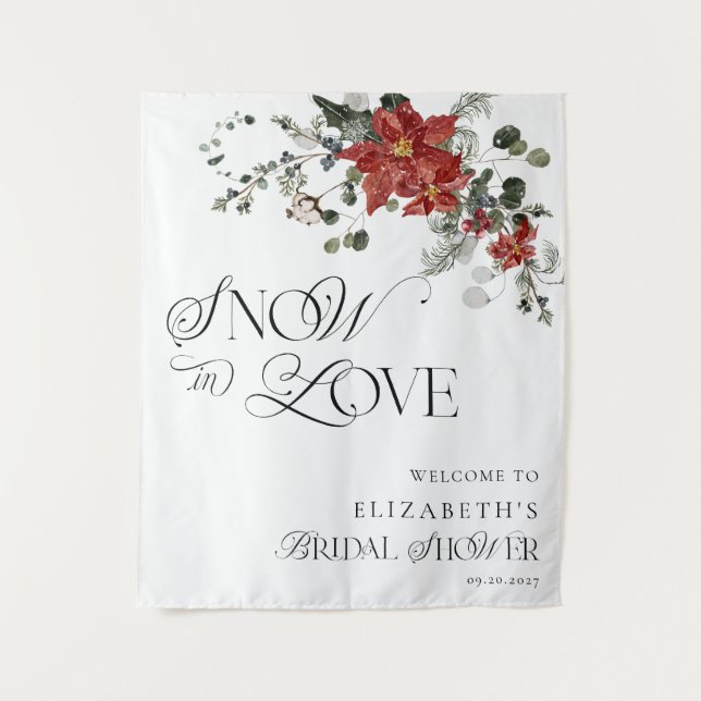 Snow in Love Winter Evergreen Bridal Shower Tapestry (Front)