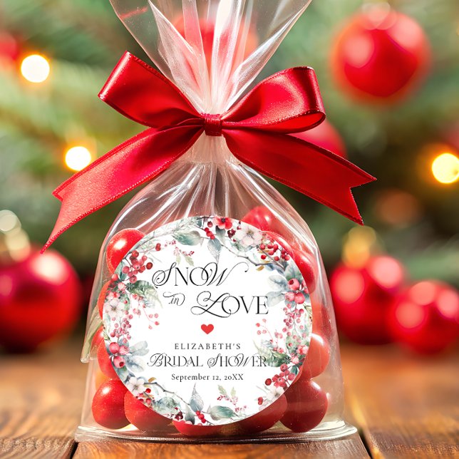 Snow in Love Winter Floral Berry Bridal Shower Classic Round Sticker (Creator Uploaded)