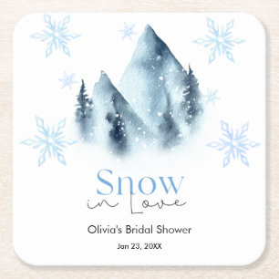 Snow in Love Winter Snowflakes Bridal Shower Square Paper Coaster