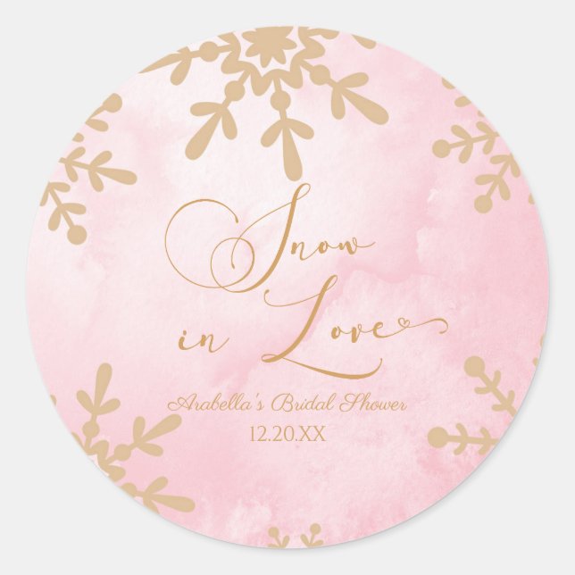 Snow In Love Winter Wonderland Bridal Shower Classic Round Sticker (Front)