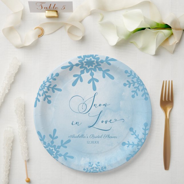 Snow In Love Winter Wonderland Bridal Shower Paper Plate (Wedding)