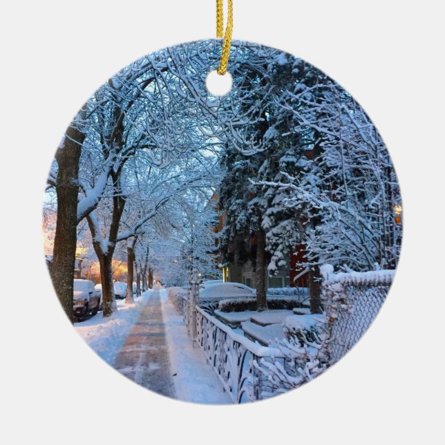 Snow in Montreal Ceramic Ornament (Front)
