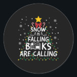 Snow Is Falling Books Are Calling Christmas Tree  Classic Round Sticker<br><div class="desc">Snow Is Falling Books Are Calling Christmas Tree</div>