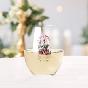 Snow Is Falling, Books Are Calling Stemless Wine Glass
