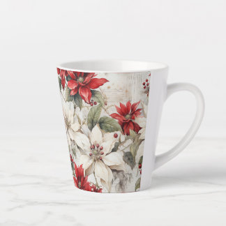 Snow-kissed Elegance White and Red Poinsettia Latte Mug