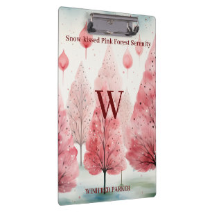Snow-kissed Pink Winter Forest Serenity Monogram Clipboard