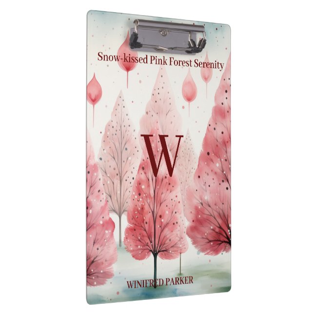 Snow-kissed Pink Winter Forest Serenity Monogram Clipboard (Right)
