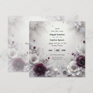 Snow-Kissed Plum and Ivory Floral Wedding Invitation