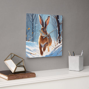 Snow-Kissed Revelry: The Hare Run Square Wall Clock
