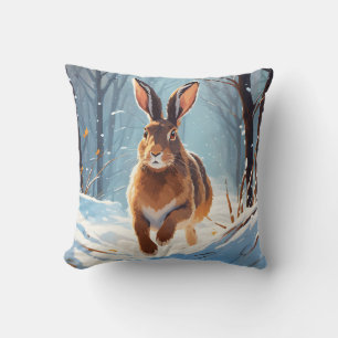 Snow-Kissed Revelry: The Hare Run Throw Pillow