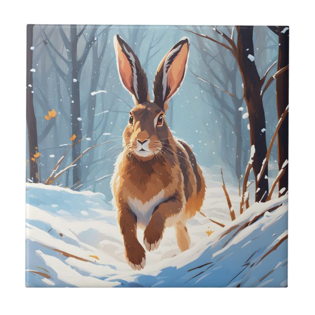 Snow-Kissed Revelry: The Hare Run Tile (Front)