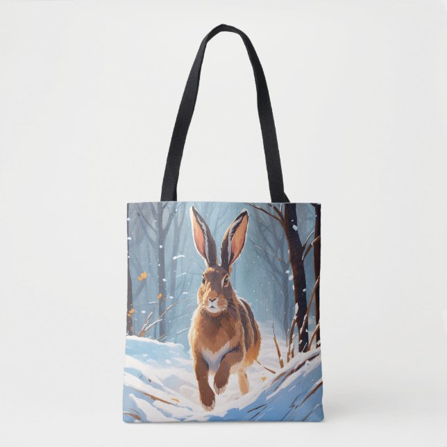 Snow-Kissed Revelry: The Hare Run Tote Bag (Front)