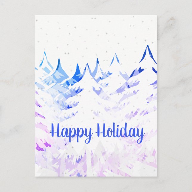 Snow Laden Christmas Trees Blue Purple & White Holiday Postcard (Front)