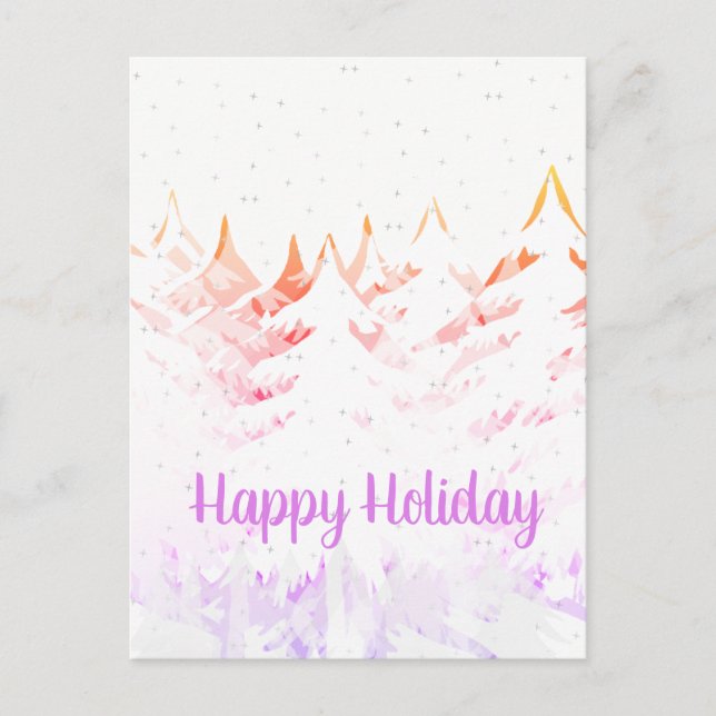 Snow Laden Christmas Trees Orange Purple & White Holiday Postcard (Front)