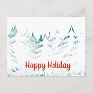 Snow Laden Christmas Trees Teal Greens & White Holiday Postcard