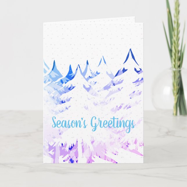 Snow Laden Trees Blue Purple White Christmas Holiday Card (Front)
