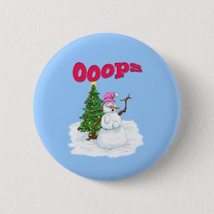 Snow lady with christmas tree OOps 2 Inch Round Button