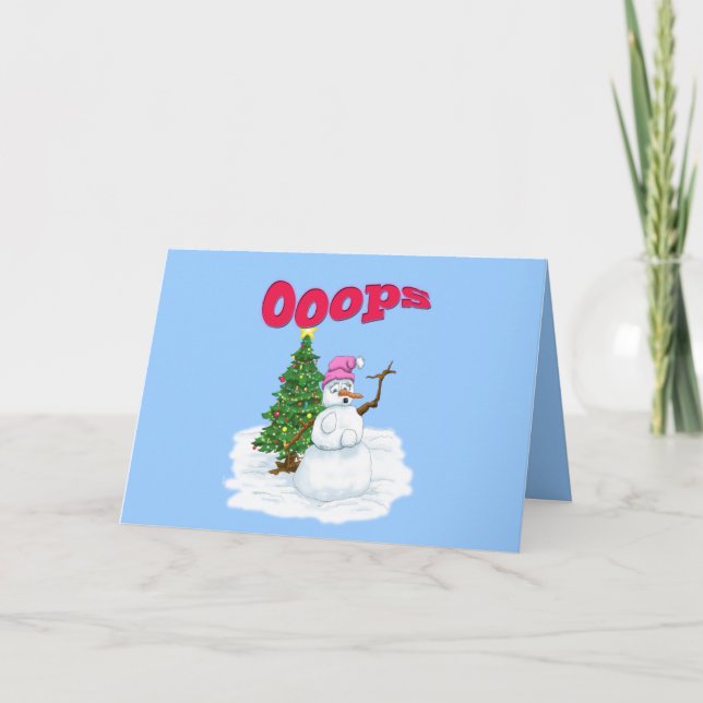 Snow lady with christmas tree OOps Holiday Card (Front)