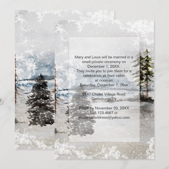 Snow Lake Fir Pine Trees Reception Only Wedding Invitation (Front/Back)