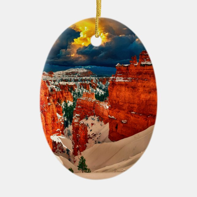 Snow landscape winter cold nature ceramic ornament (Front)