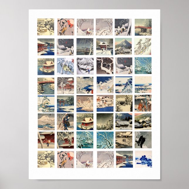 snow landscapes japanese woodblocks art paintings poster (Front)