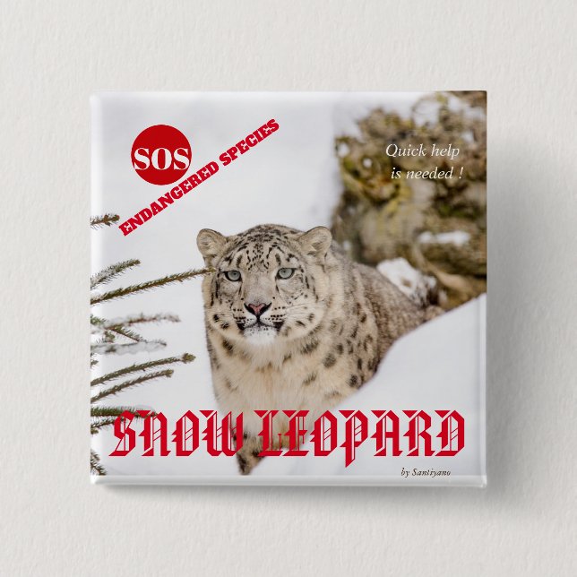 Snow Leopard 2 Inch Square Button (Front)