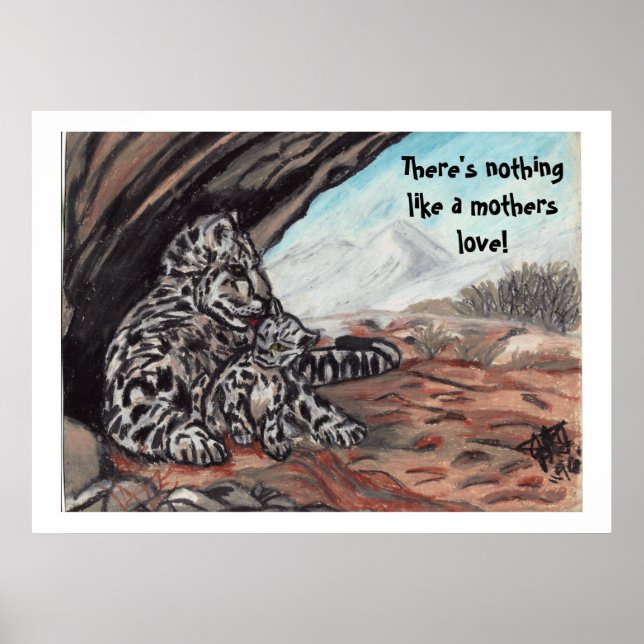 SNOW LEOPARD, A MOTHERS LOVE artwork Poster (Front)