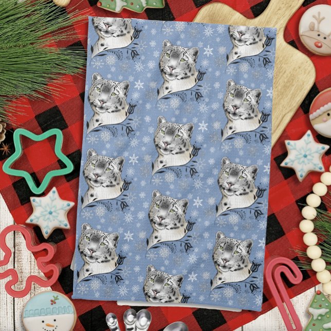 Snow Leopard and Snowflakes Kitchen Towel (Creator Uploaded)