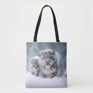 Snow Leopard Animal Family Wandering Tote Bag