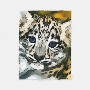 Snow Leopard Baby Watercolor Art Fleece Blanket