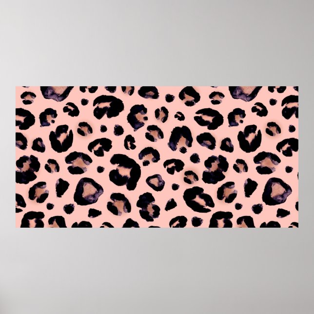 Snow Leopard black gray beige seamless background. Poster (Front)
