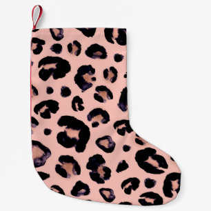 Snow Leopard black gray beige seamless background. Small Christmas Stocking