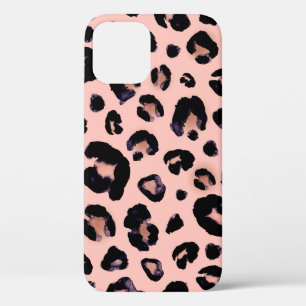 Snow Leopard black grey beige seamless background. iPhone 12 Case