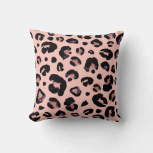 Snow Leopard black grey beige seamless background. Throw Pillow