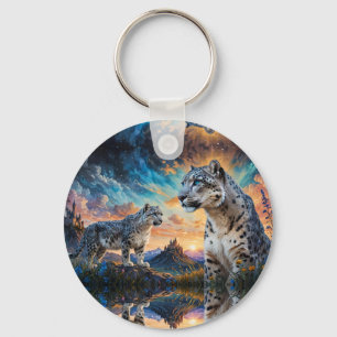 Snow Leopard Castle Sunrise reflection Keychain