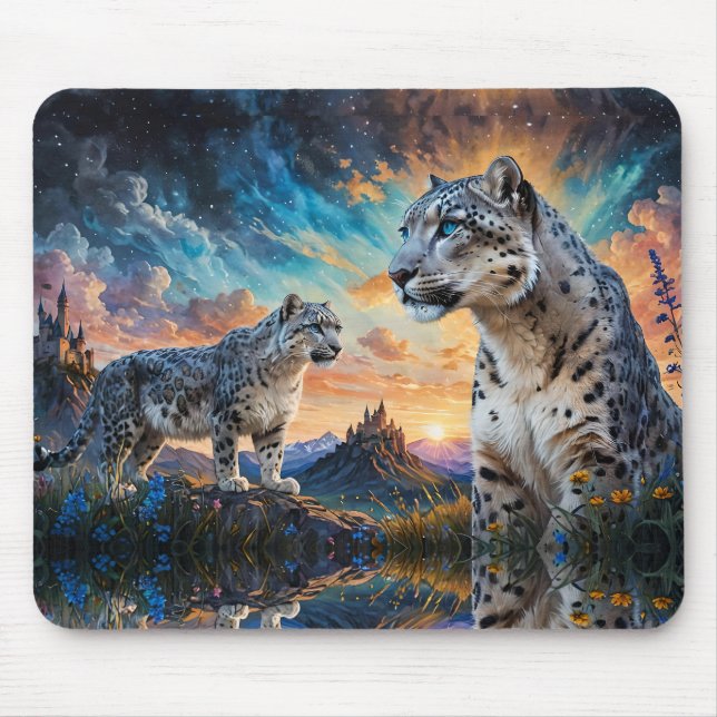Snow Leopard Castle Sunrise reflection Mouse Pad (Front)