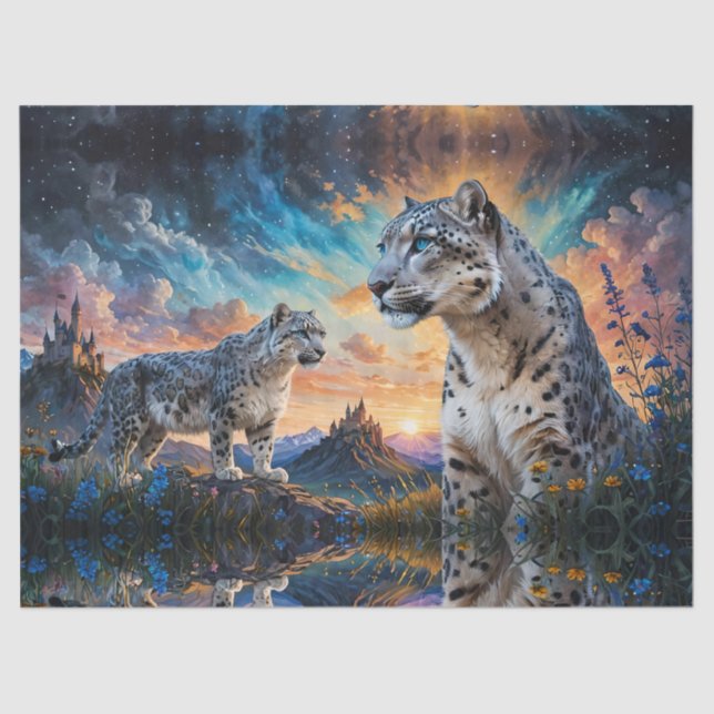 Snow Leopard Castle Sunrise reflection Tissue Paper (Front)